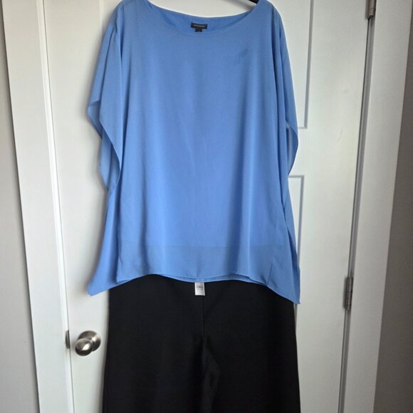 AT Blue Dress Blouse/LOFT Cropped Wide Leg Pants - Picture 1 of 5